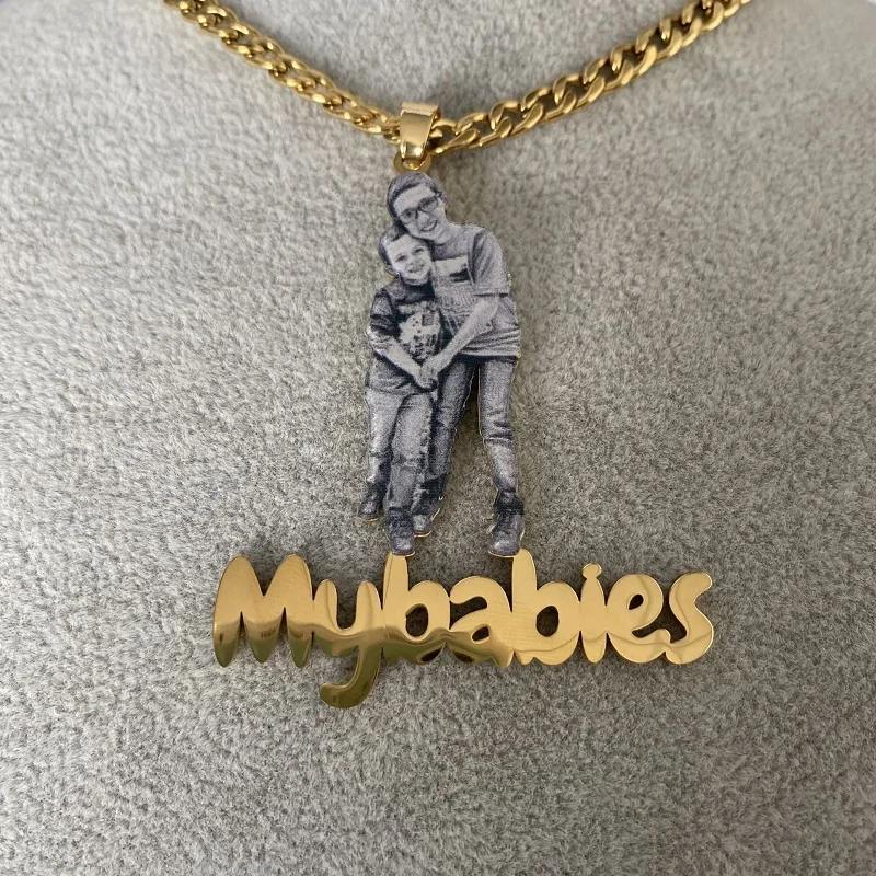 New Stainless Steel Customized Name Color Photo Necklace Personalized Black and White Picture Choker for Women Valentine's Day