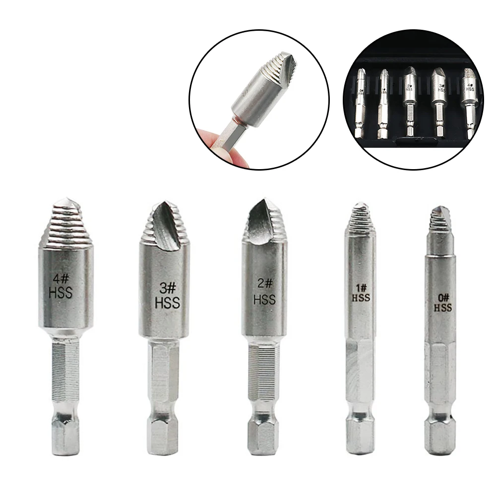 

5pc Damaged Screw Extractor Remover Drill Bit Set Disassemble Screws Bolt Stud Slip Teeth Demolish Stripped Broken Remover Tools