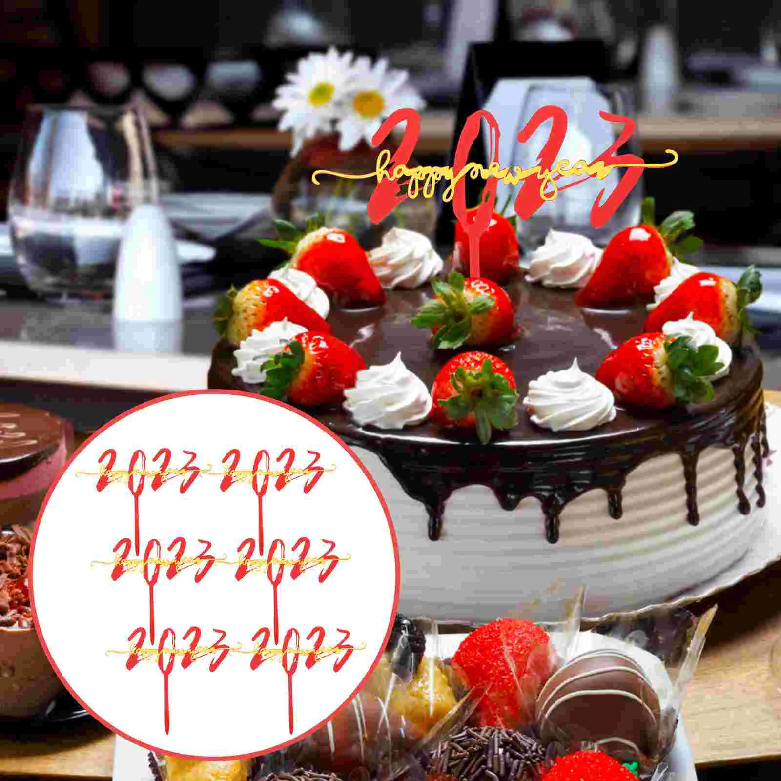 

6pcs Happy New Year Toppers 2023 Cake Picks New Year Cake Decorations
