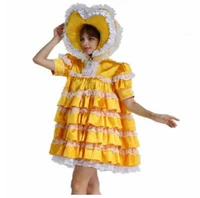 hot sale sissy girl sexy ruffle yellow lockable cute girl cake bubble sleeve skirt cosplay maid gothic dress customizable