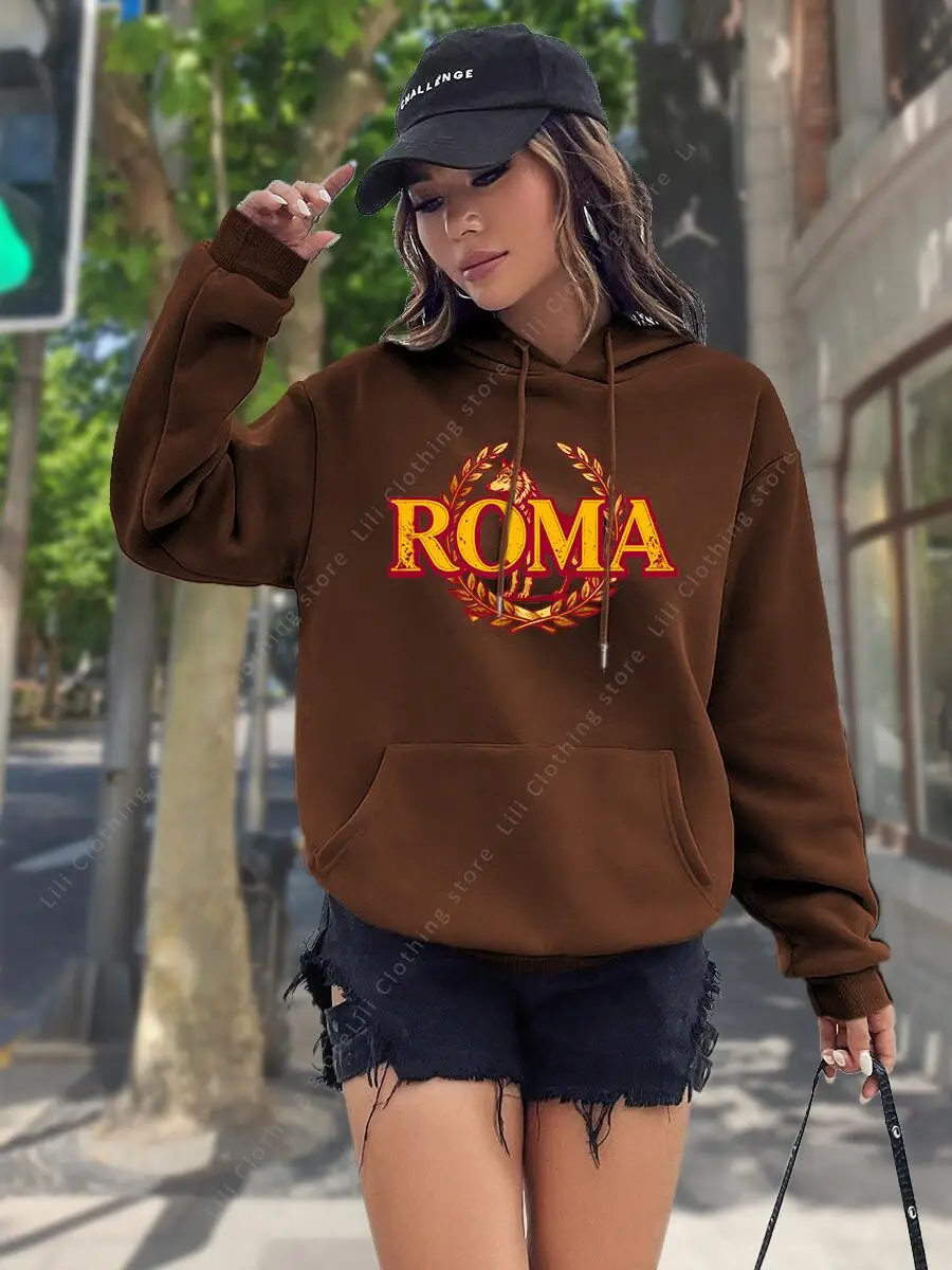 Фото Худи с принтом ROMA для женщин, высококачественная эстетичная толстовка с капюшоном, модная осенне-зимняя одежда, новинка №5