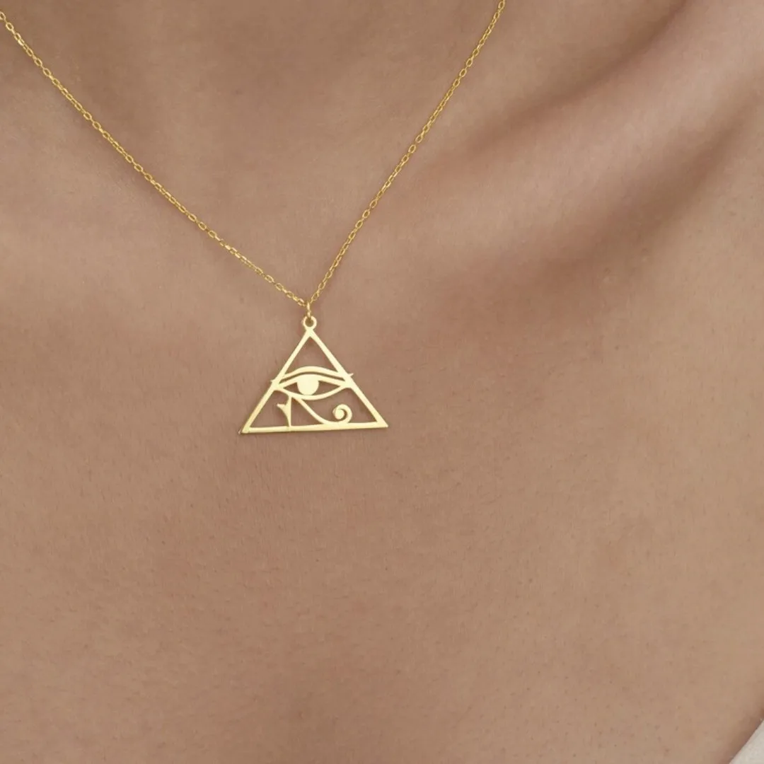Stainless Steel Ancient Egypt Eye of Horus Necklace Retro Triangle Eye of Ra Pendant Necklace for Women Egyptian Amulet Jewelry images - 6
