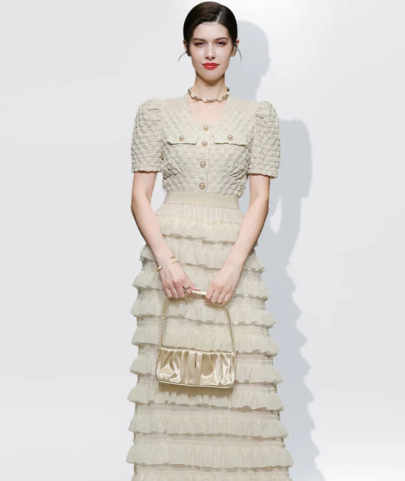 Женский элегантный костюм абрикосовый топ с коротким рукавом и квадратным