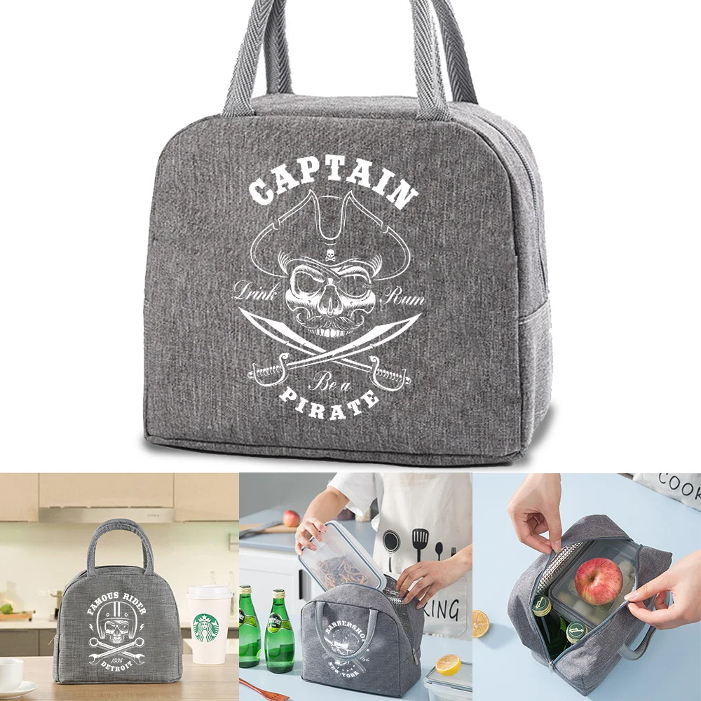 

Lunch Bag Kids Food Insulated Thermal Bags Organizer Women Travel Work Cooler Dinner Lunch Box Skull Print Handbags Canvas Pouch
