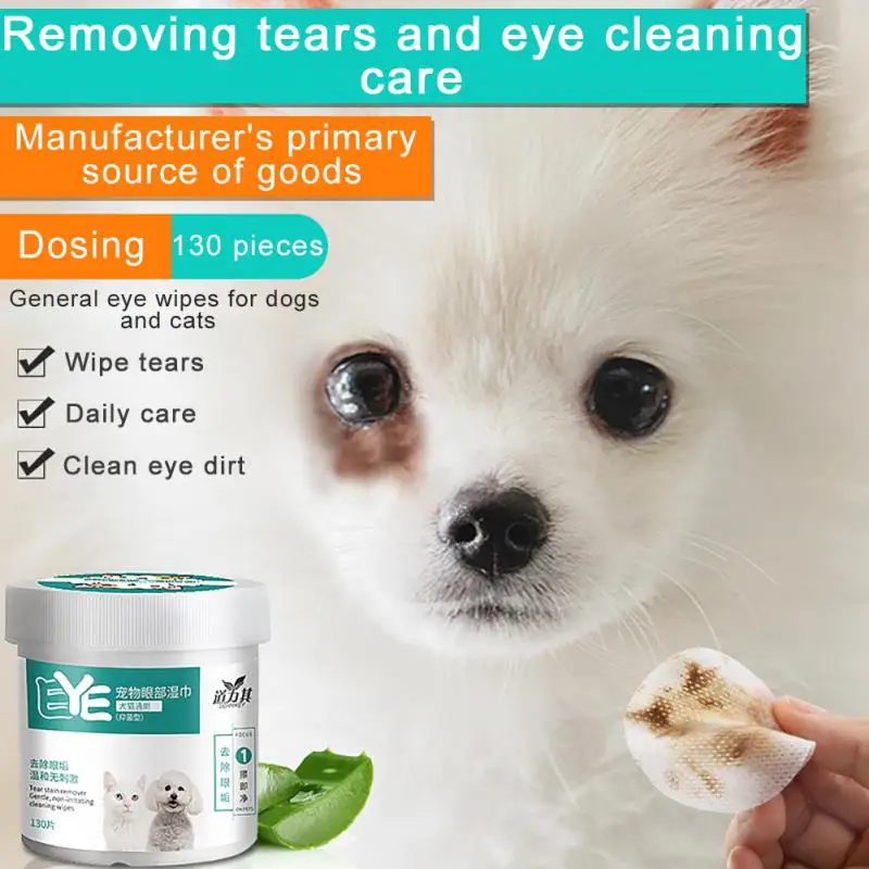 

130pcs/Set Dogs Cats Tears Remover Pet Eyes Ear Cleaning Wipes Paper Towels Non-intivating Grooming Wet Wipe Pet Cleaning Tool