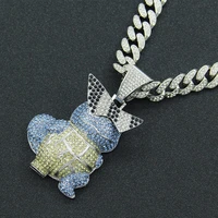iced out cuban chain bling diamond cartoon animals blue rhinestone pendants mens necklace miami gold chain charm jewelry for men