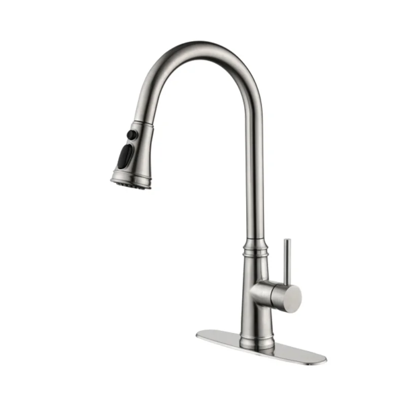 

Ingle Handle High Arc Pull Out Kitchen Faucet\ Single Level Stainless Steel Kitchen Sink Faucets with Pull Down