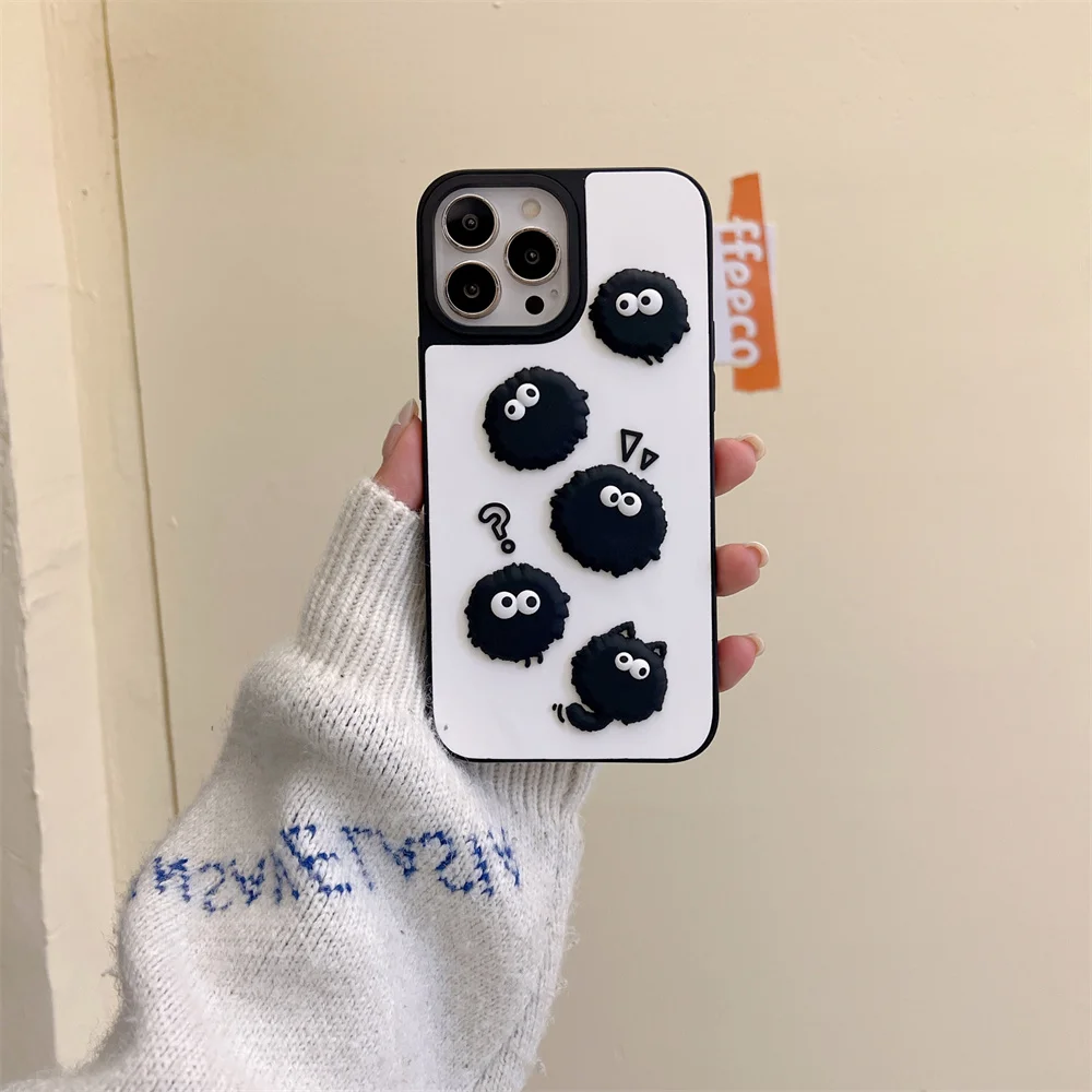 

3D Cute Cartoon Contrasting Clay Dustbunny Phone Case for IPhone 13 12 11 Pro Max X XR XS Max 7 8 Plus Funny Cover