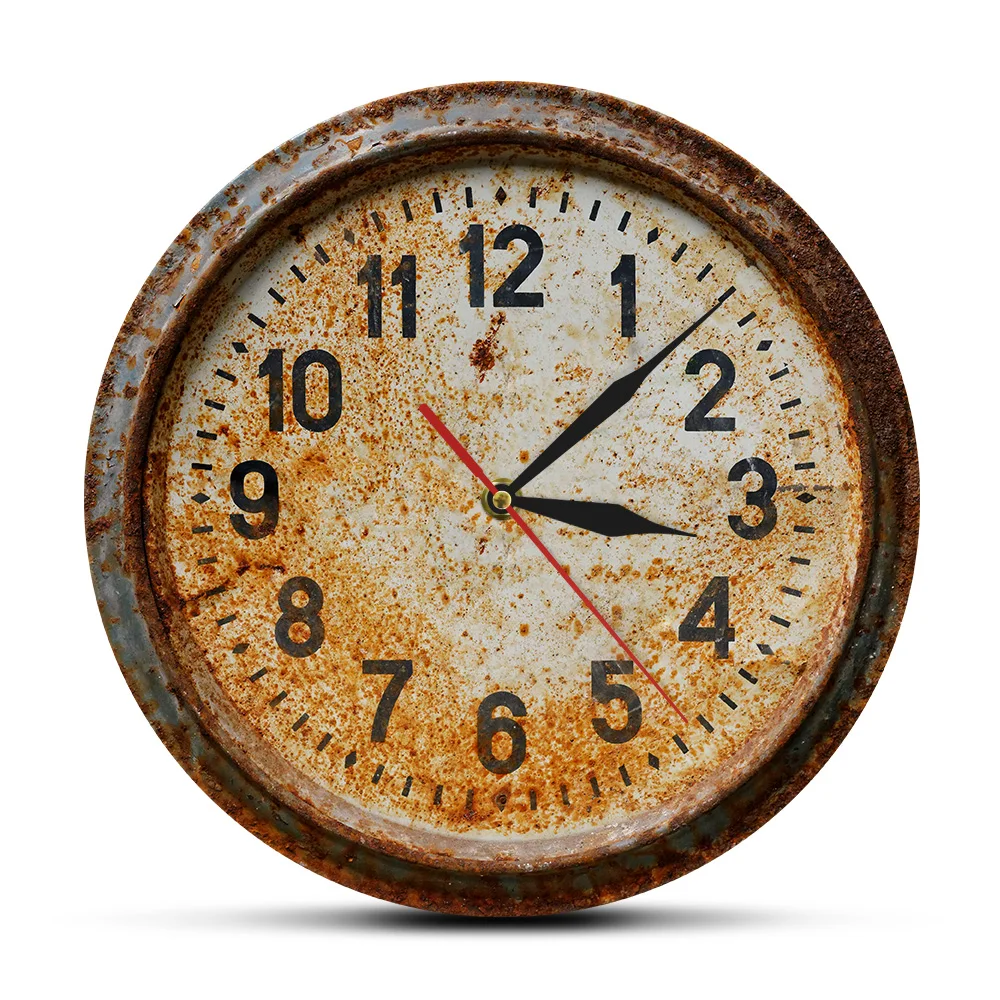 

Rusty Retro Age Art Printed Wall Clock Home Decor For Living Room Old Style Primitive 3D illusion Quiet Sweep Quartz Wall Clock