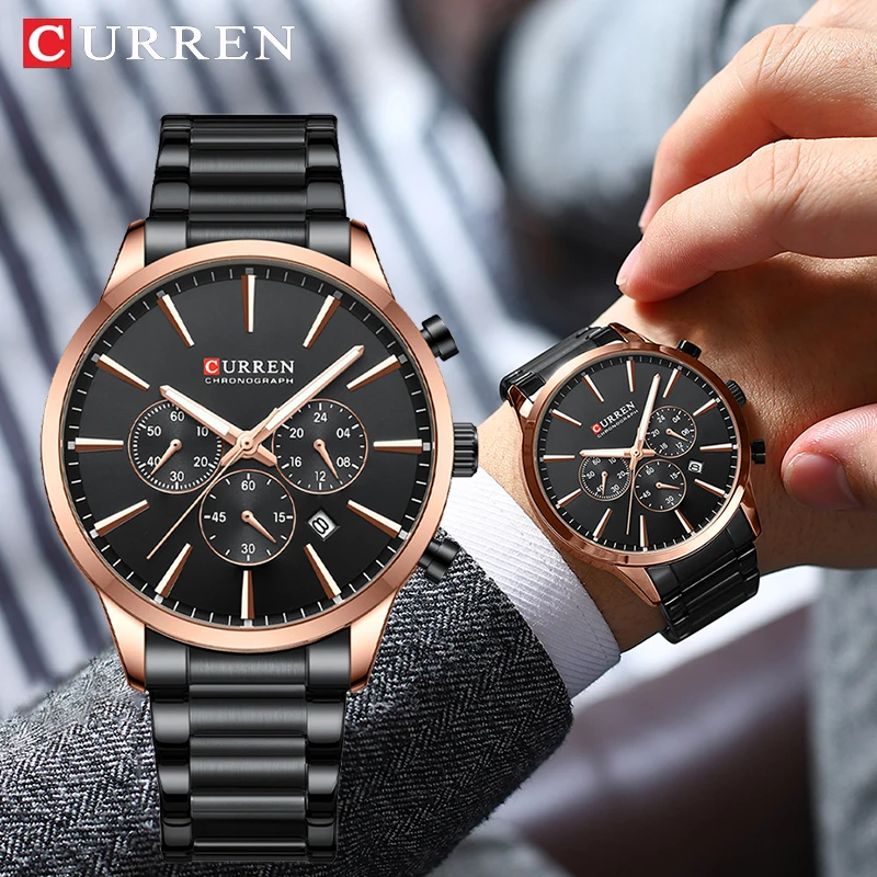 

Модные кварцевые мужские часы CURREN с датой, повседневные спортивные водонепроницаемые часы, мужские наручные часы с хронографом из нержавеющей стали, 2022