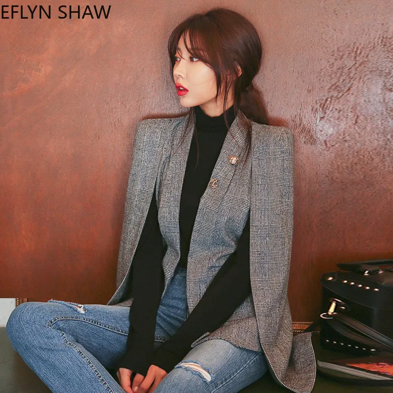 

Autumn Spring Elegant Women Cloak Korean Fashion Plaid Blazers Super Chic Cape Coats Retro Batwing Sleeve Chic Loose Ponchos