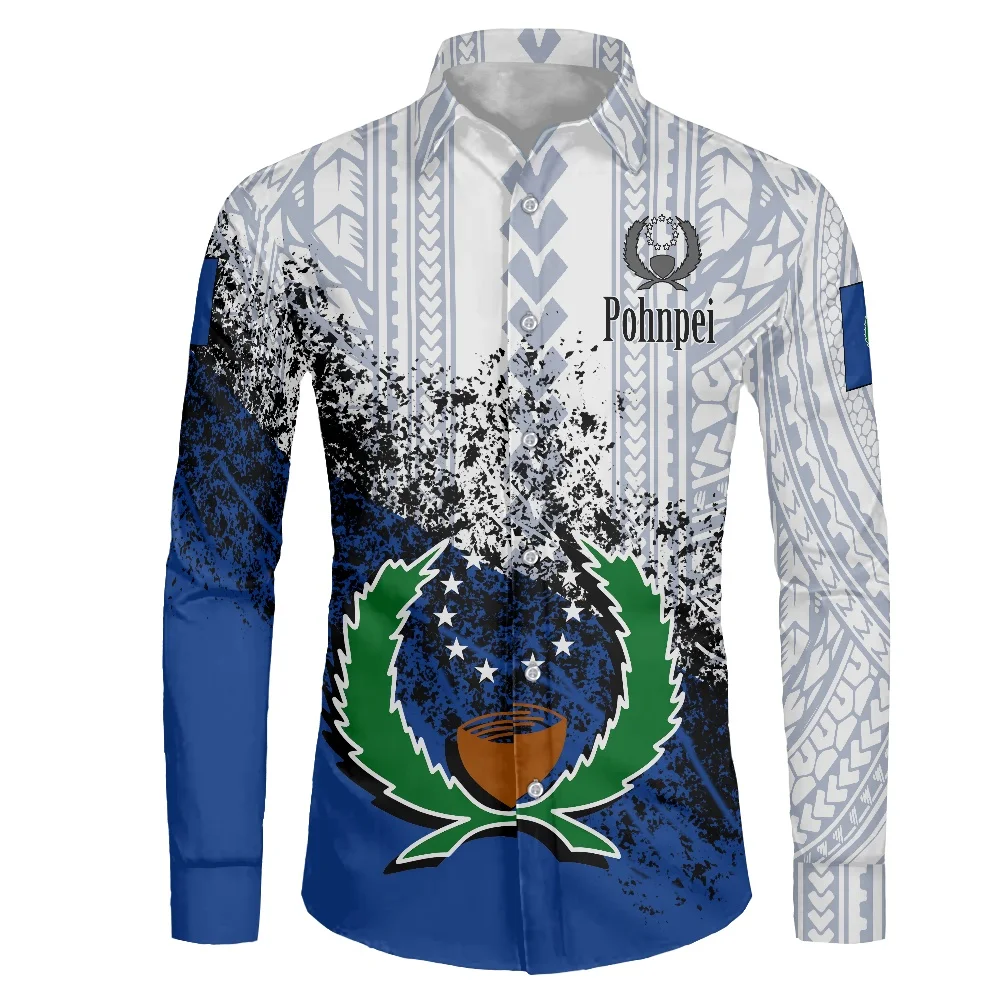 Polynesian Tribal Style Samoan Pattern Design Long Sleeve Shirt Men Plus Size 6XL Tattoo Arm Shoulder Tattoo Pohnpei Logo Print