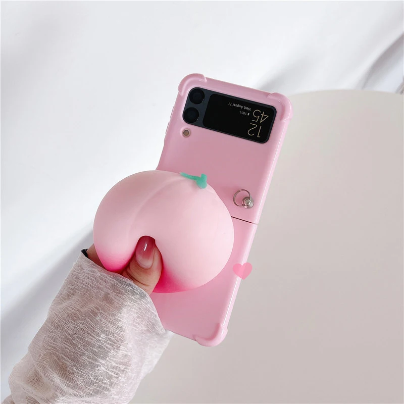 

Creative Big Press Peach Stress Relief Phone Case for Samsung Galaxy Z Flip 3 Z Flip 4 Back Cover for ZFlip3 ZFlip4 Case Shell