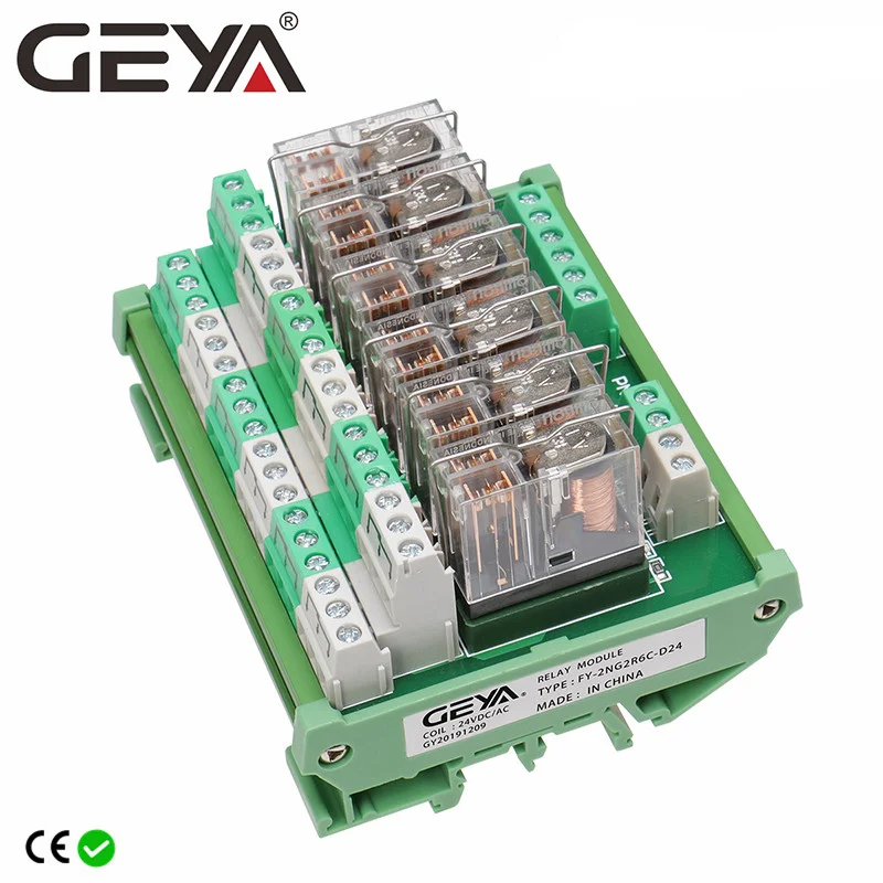 

GEYA 2NG2R 6 Channel Relay Board Electronic DPDT PLC 12V 24V AC DC Relay Board 2NO 2NC