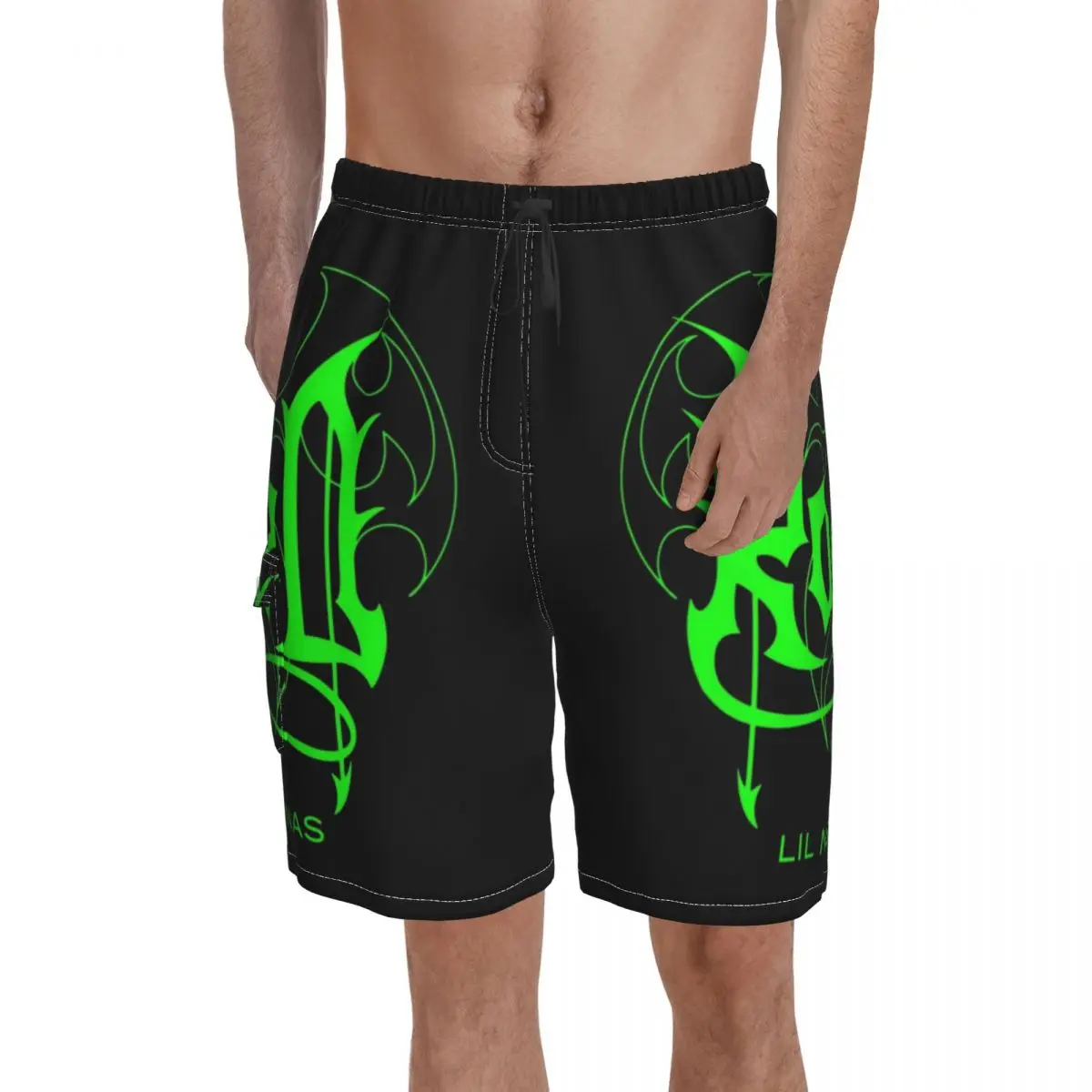 

Lil Nas X Rodeo Board Shorts album art word green music cool Men's Comfortable Beach Shorts Trenky Print Large Size Swim Trunks