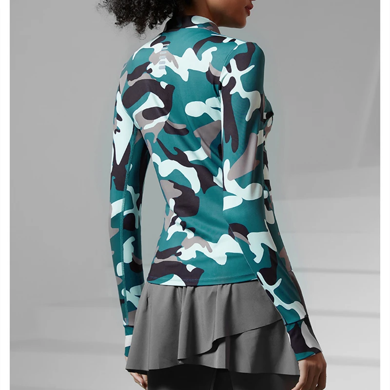 Womens Camouflage Sports Jacket Outdoor Running Hoodies Zipper Cycling Training Tie Dye Coats Cold-proof Windproof With Fleece