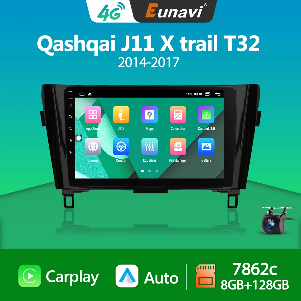 

Eunavi 7862c 8G+128G QLED 2DIN Android Auto Radio Car Multimedia Player For Nissan Qashqai J11 X-Trail 3 T32 2013-2017 GPS