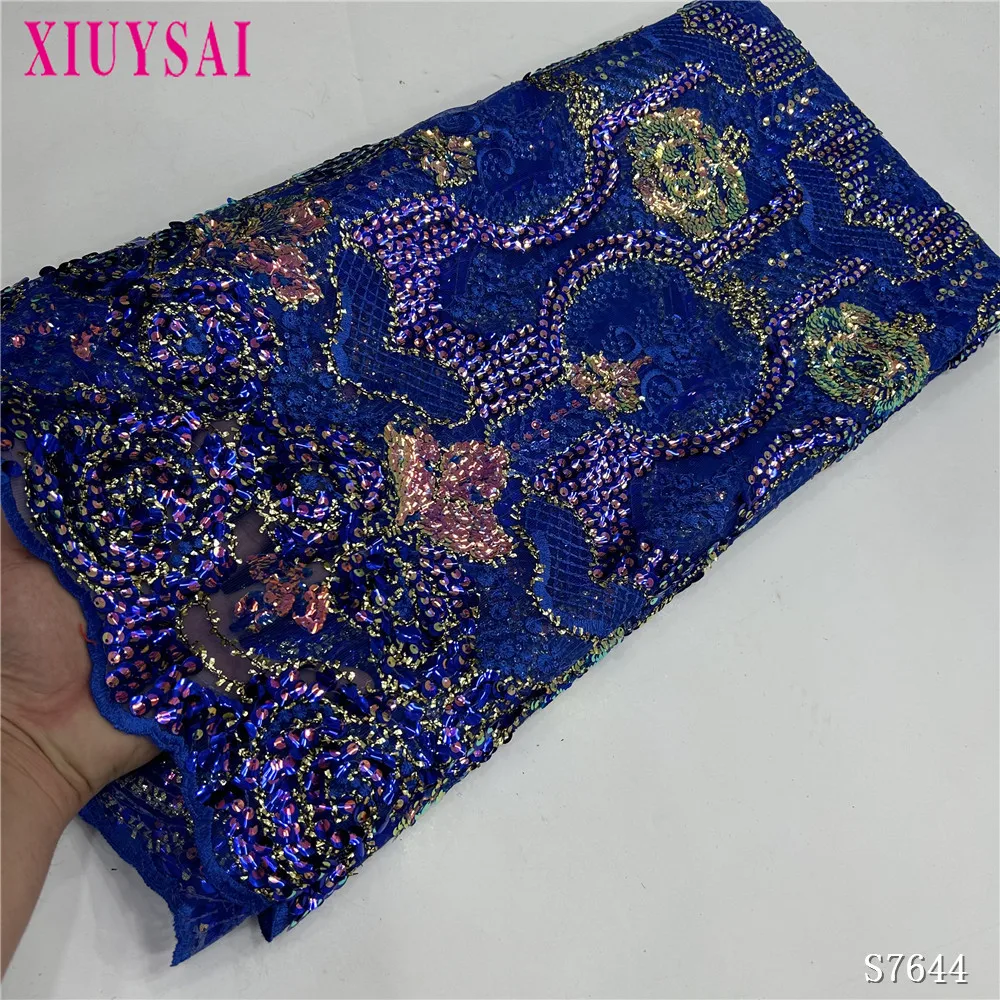 

Latest African Sequence Lace Fabric High Quality Sequin Embroidery French Tulle Nigerian Wedding Asoebi Material 5Yards