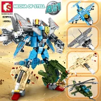 sembo 4 in 1 deformation airforce building blocks transformation rotots airplane army bricks jet playsets toys gifts