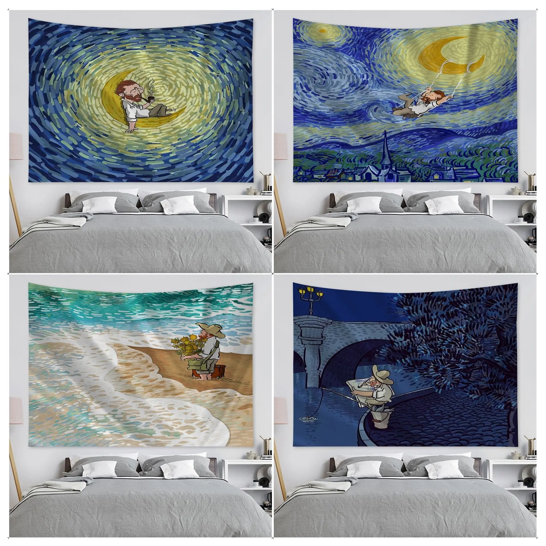 

Van Gogh Starry Night Printed Large Wall Tapestry Japanese Wall Tapestry Anime Decor Blanket