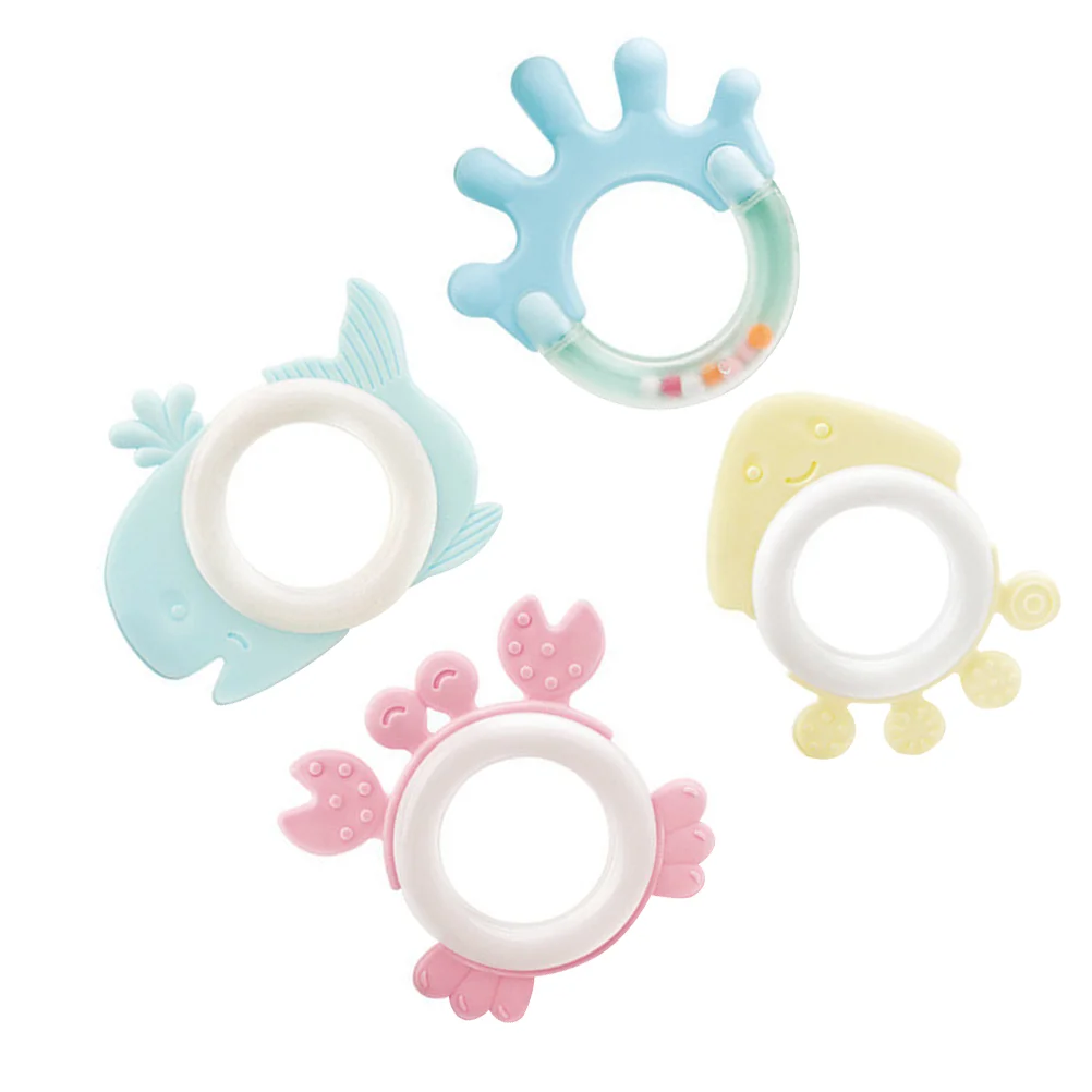 

Baby Toy Teething Teetherringshaker Chewing Infant Silicone Grasp Shake Toys Molar Handled Handplaythinganimal Necklace Mom Chew
