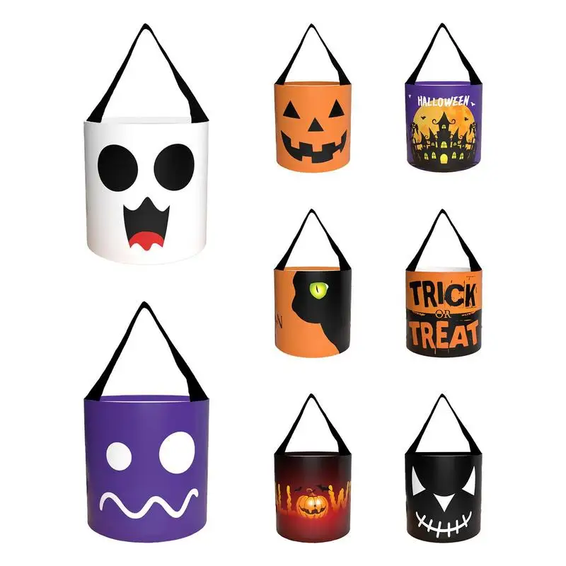 

Halloween Candy Bag Halloween Trick Or Treat Portable LED Lights Pumpkin Bucket Halloween Party Favors Gift Halloween Decoration