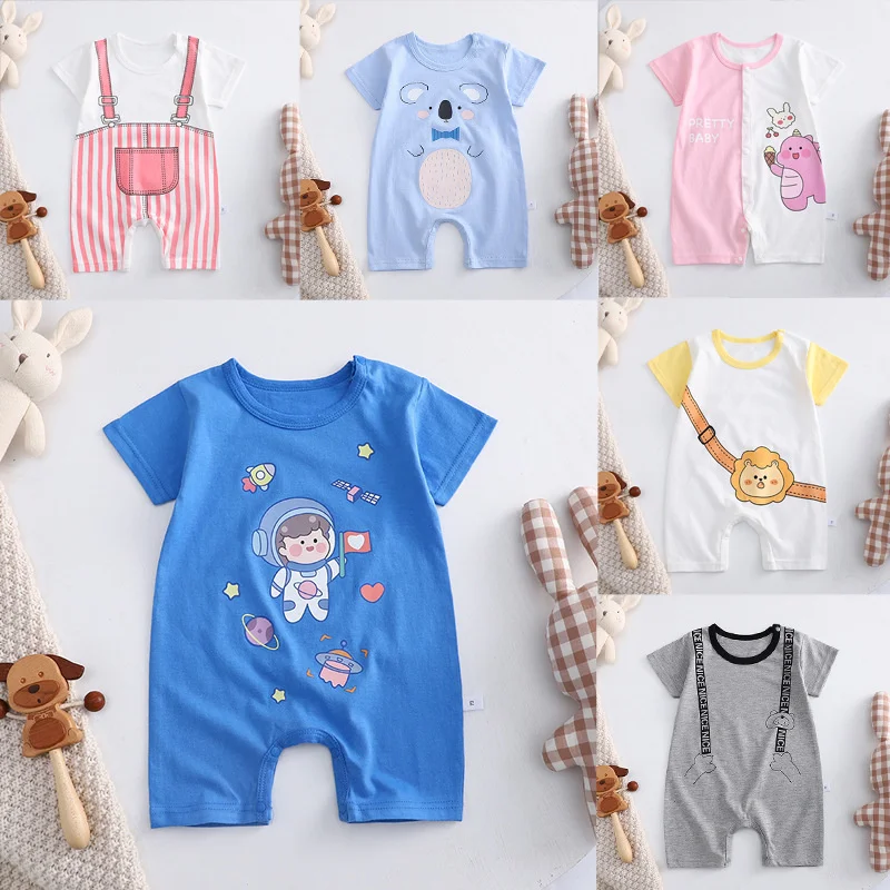 

2022 Summer New Korean Baby Cotton Space Romper Boy Thin Section Female Short-sleeved Children's Jumpsuit Clothes For Newborns