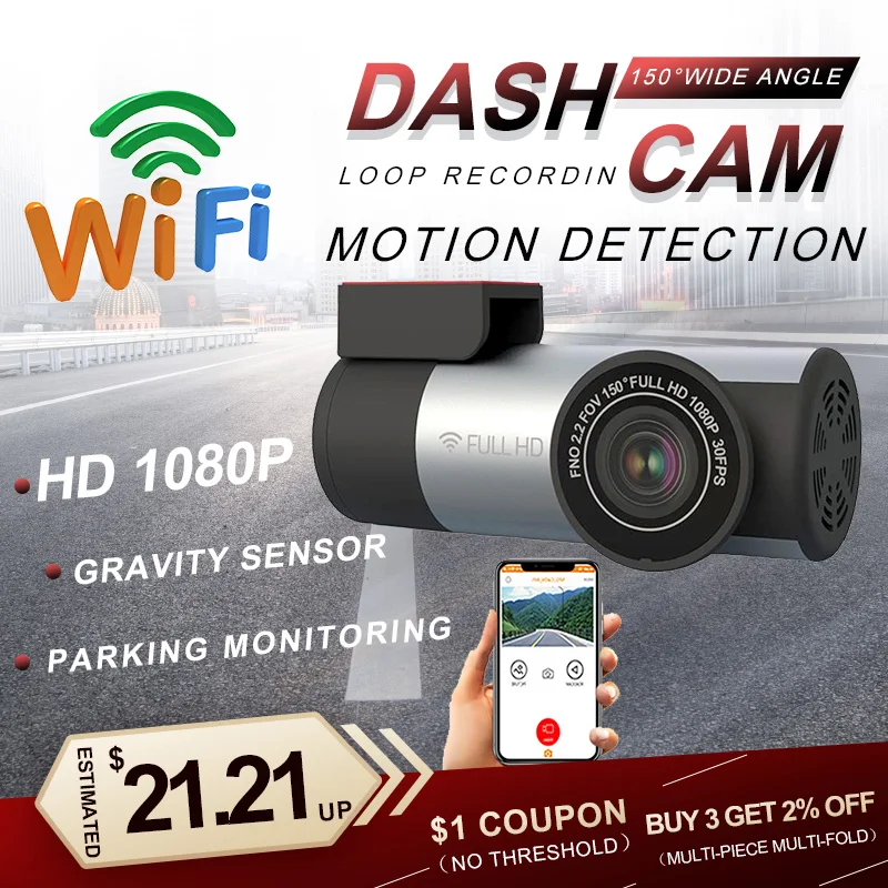 Автомобильный мини-видеорегистратор Full HD 1080P Wi-Fi 24-часовой парковочный монитор