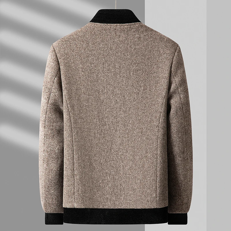 Мужская твидовая куртка цвета хаки Серая шерстяная из овечьей шерсти с