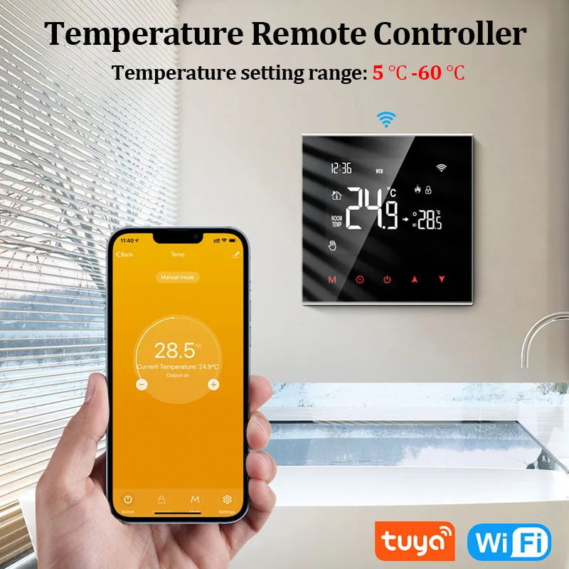 

Умный термостат Tuya с Wi-Fi, Электрический контроллер температуры для пола/отопления воды/газового котла, работает с Google Home, Alexa, Alice