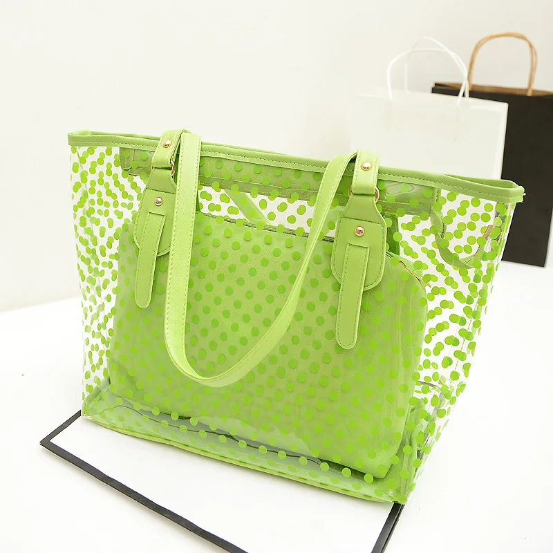 woman Beach Bag Fashion  dot pattern Transparent Bag PVC Material  Shoulder Bag Plastic Women Bag Large Shopping Tote Handbags