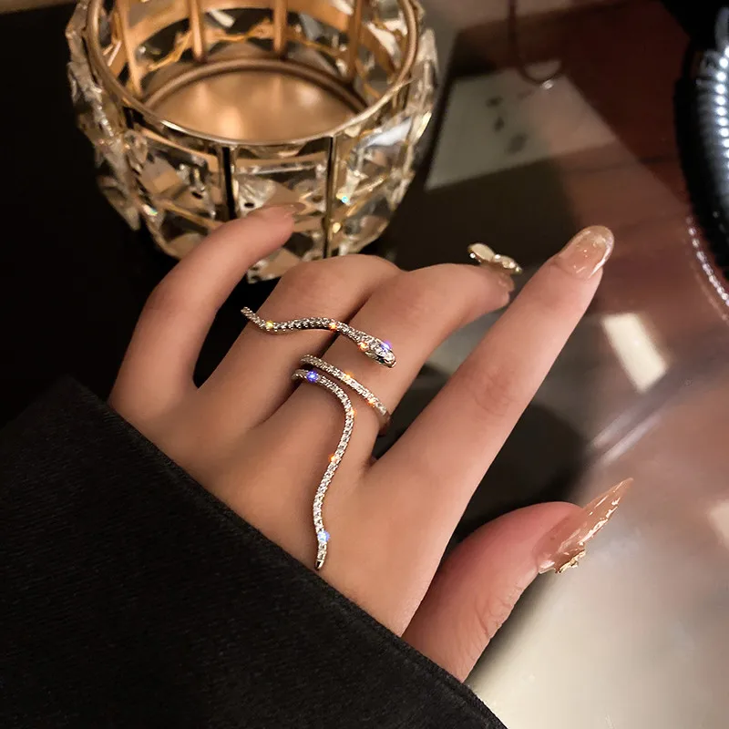 Крутые кольца в форме змеи для женщин, бижутерия, регулируемые кольца с кристаллами, свадебные украшения вечерние Ринок