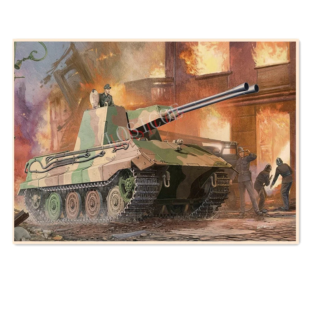 

Armoured fighting vehicle Vintage WW II GER Wehrmacht Art Poster Heavy Armored Weapons Wall Picture Retro Kraft Paper Painting