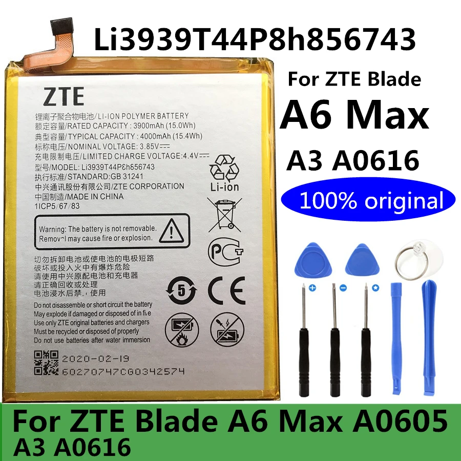 

New Original Li3939t44p8h856743 4000mAh Battery for ZTE Blade A6 Max / A0605 / A3 A0616 Mobile Phone