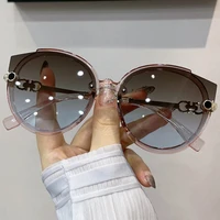 2022 new vintage cat eye round sunglasses womens korean version metal rimless gradient sun glasses luxury shades uv400