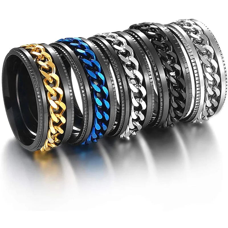 Кольца-антистресс из нержавеющей стали, крутые кольца-Спиннер в стиле панк, ширина 8 мм, свадебные кольца, модные ювелирные изделия 2023