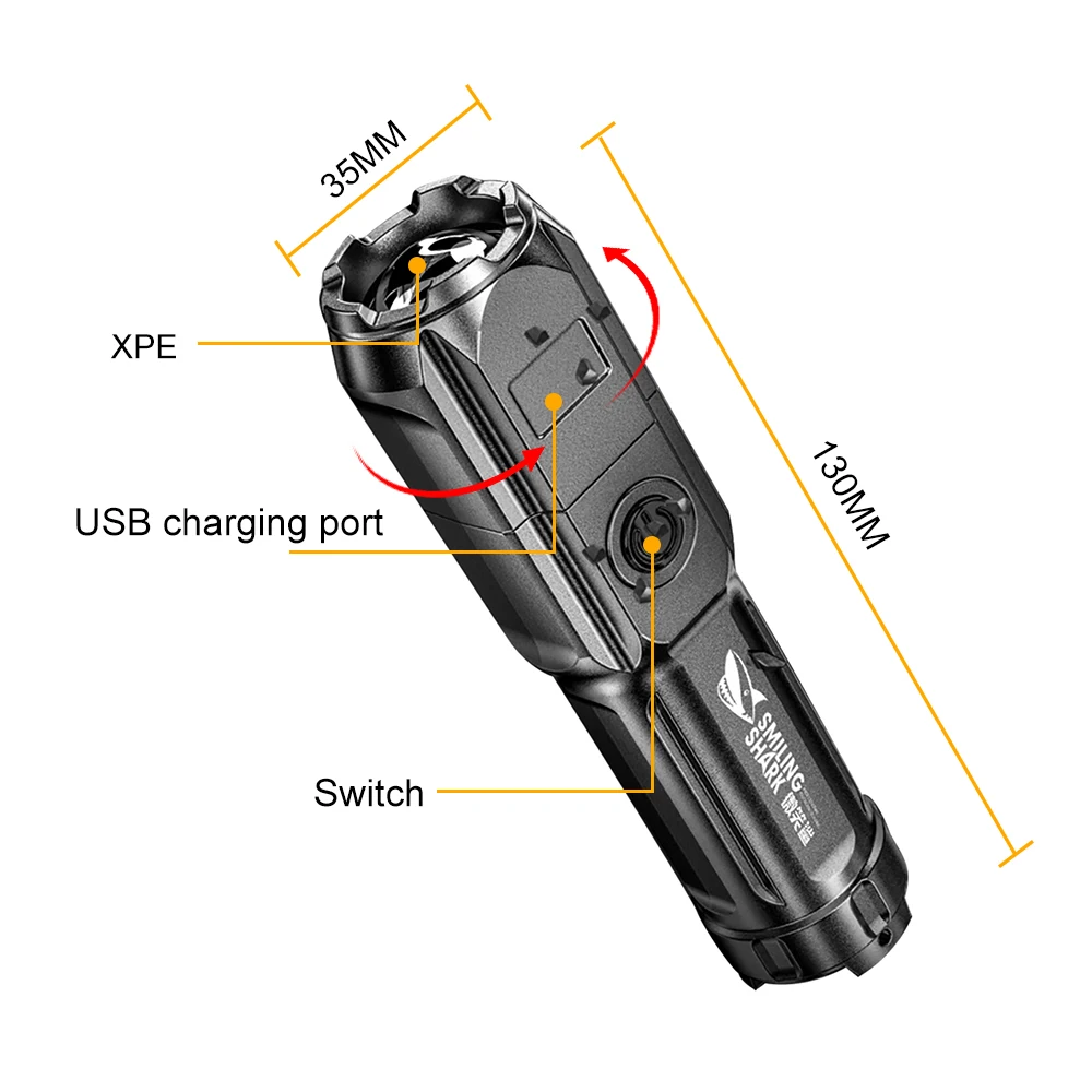 Мощный фонарик сильный фонарь перезаряжаемый от USB зум рыбалка охота гигантский