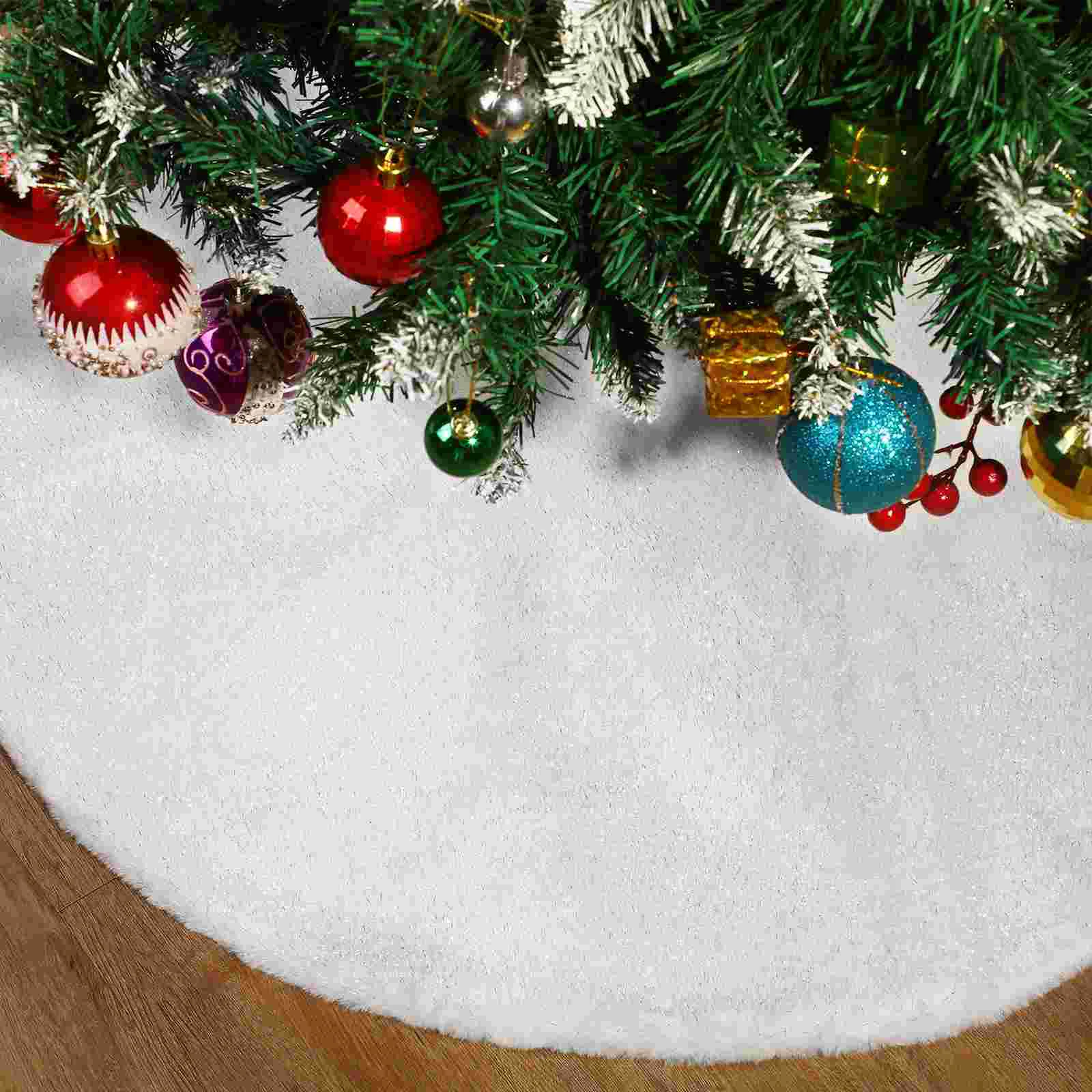 

90cm Christmas Tree Skirt White Plush Faux Fur Floor Mat Carpet New Year Navidad Christmas Tree Decoration