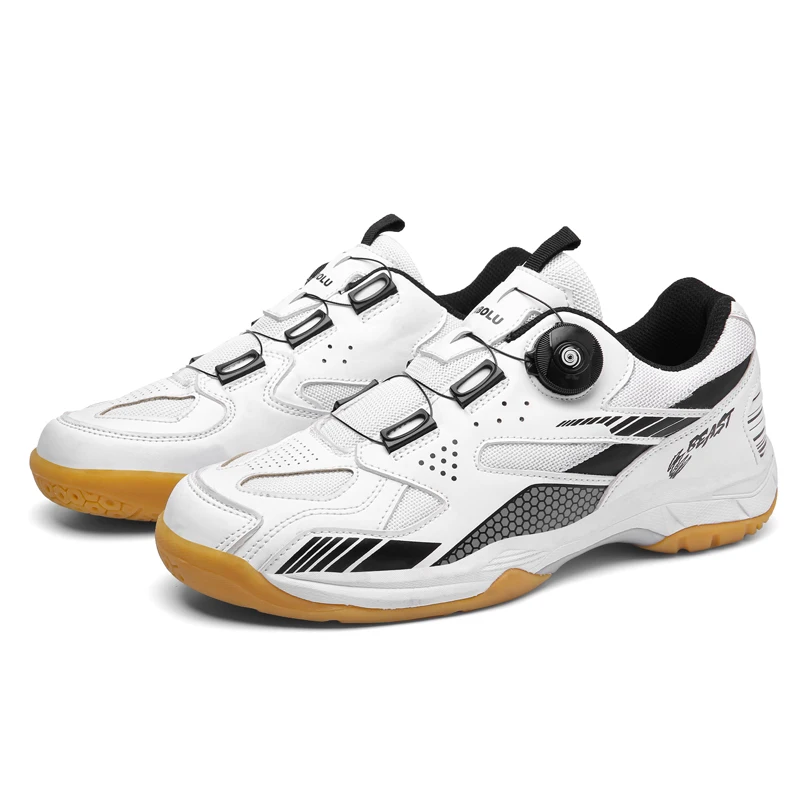 Men Women Tennis Table Shoes White Yellow Women Rotating Buckle Badminton Shoes Outdoor Anti-Slippery Man Training Tennis Shoes