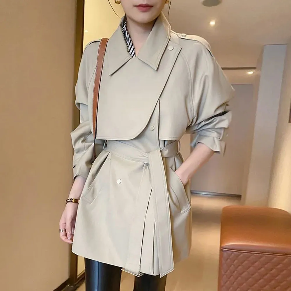 

Autumn Women Solid Color Chic Cape Collar Double Breasted Windbreaker Women's Coat Trench Coat For Women Jackets Female Clothing