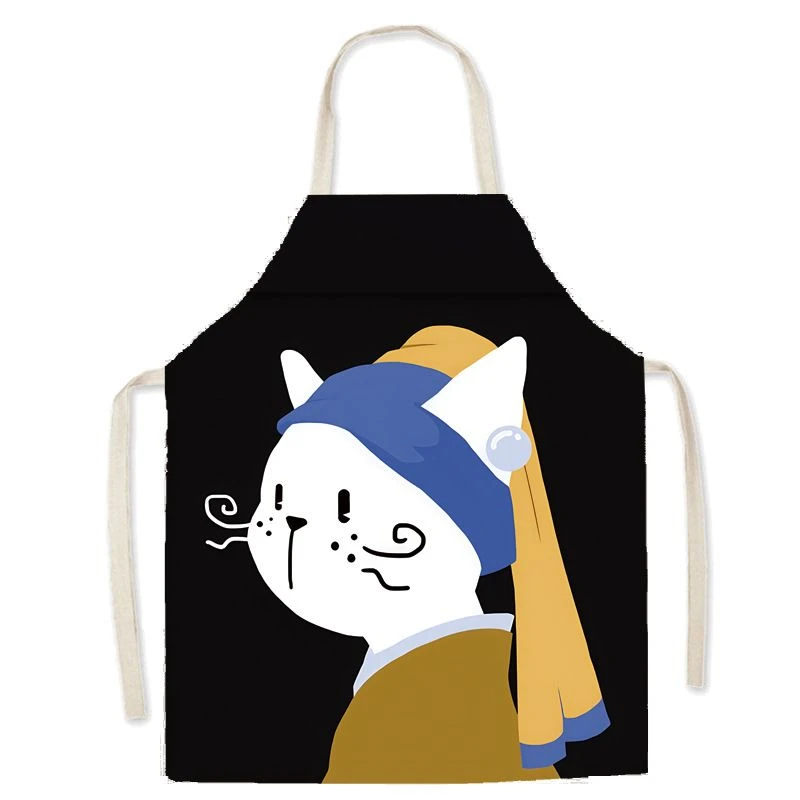 

Скандинавский кот с героями мультфильмов, милый модный льняной фартук без рукавов для взрослых, домашний тканевый комбинезон для кухонной студии
