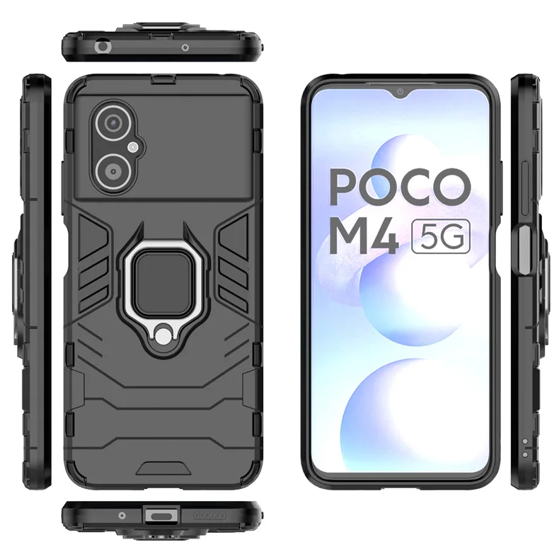 

For Xiaomi Poco X5 Ring Holder Black Leopard Phone Case Redmi 12pro Armor Drop Case for Xiaomi Poco M4 5G/Poco M5 4G