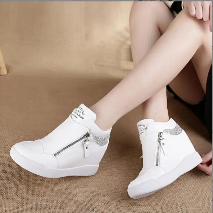 New Genuine Leather White Women Casual Shoes Platform Wedge Female Women Fashion Sneakers Chunky Spring Autumn Keep warm Boots