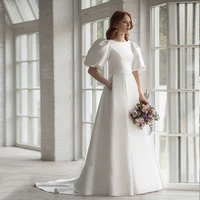 satin puff sleeve formal bridal dresses for bride princess sweep train long wedding gown a line scoop neck zipper back %d1%81%d0%b2%d0%b0%d0%b4%d0%b5%d0%b1%d0%bd%d0%be%d0%b5
