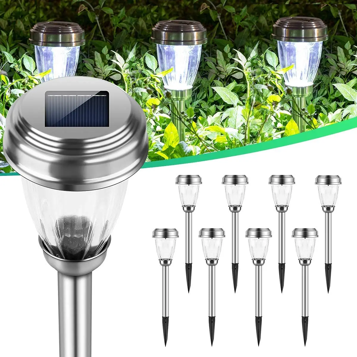 

Lawn Lights For Waterproof Light Stainless Solar Bright Steel 10pcs Pathway Driveway Outdoor Patio Solar Yard Lights Landscape