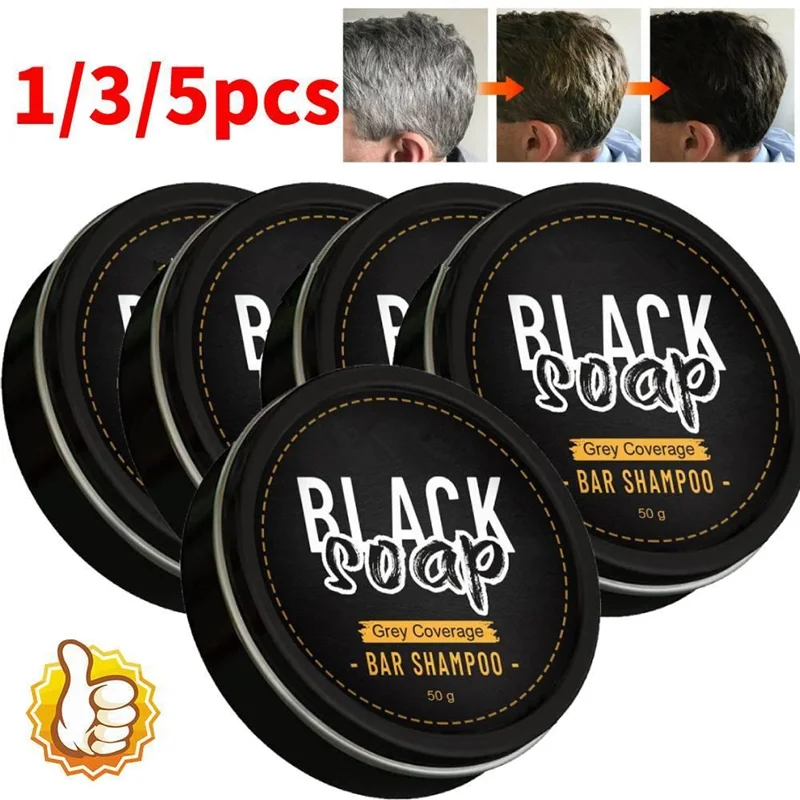 1/2/3/5pcs Hair Darkening Shampoo Bar Soap Anti Dandruff Deep Beautiful Black Cleansing Nourishment Hair Improve Gray White Men