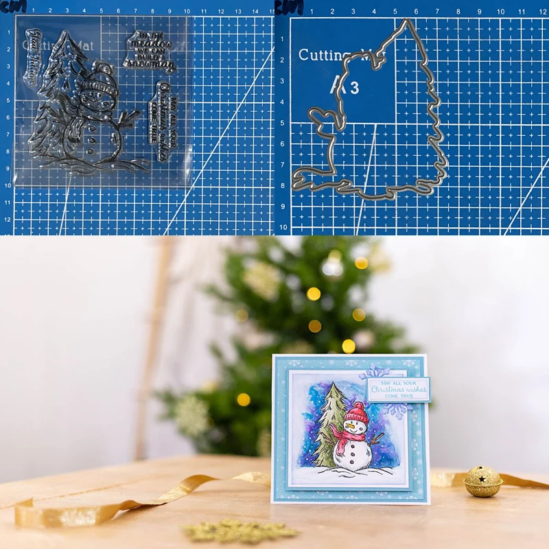 

Металлические Вырубные штампы и штамп счастливая богиня снеговик и дерево Сделай Сам Скрапбукинг Фотоальбом декоративное тиснение бумажн...