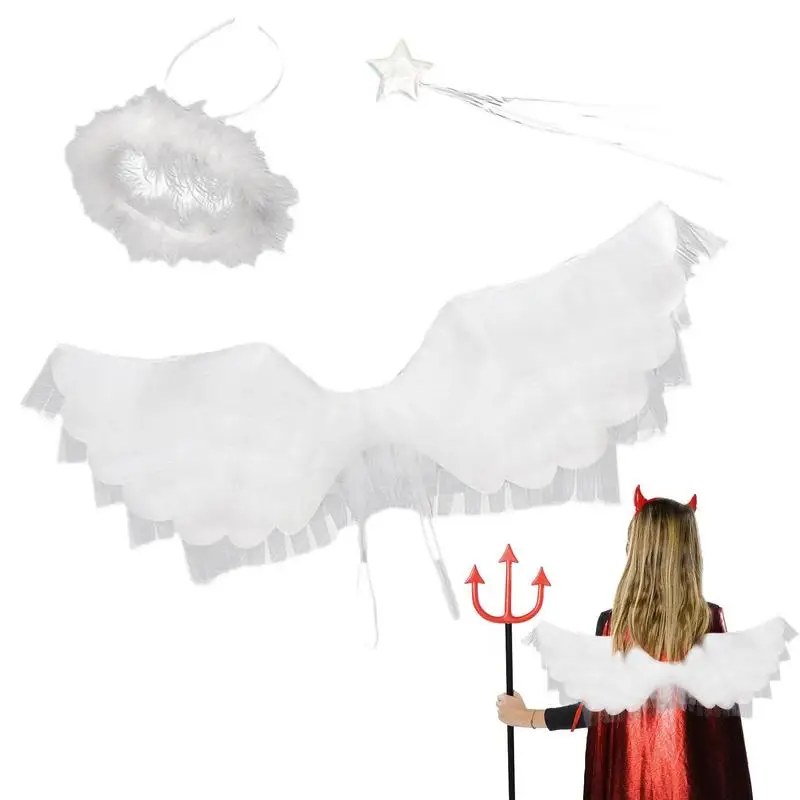 

Angel Wings Adult Kids White Angel Costume Wing Halo Fairy Wand Set Angle Wings And Halo Magic Wand Set For Kids Girls Boys