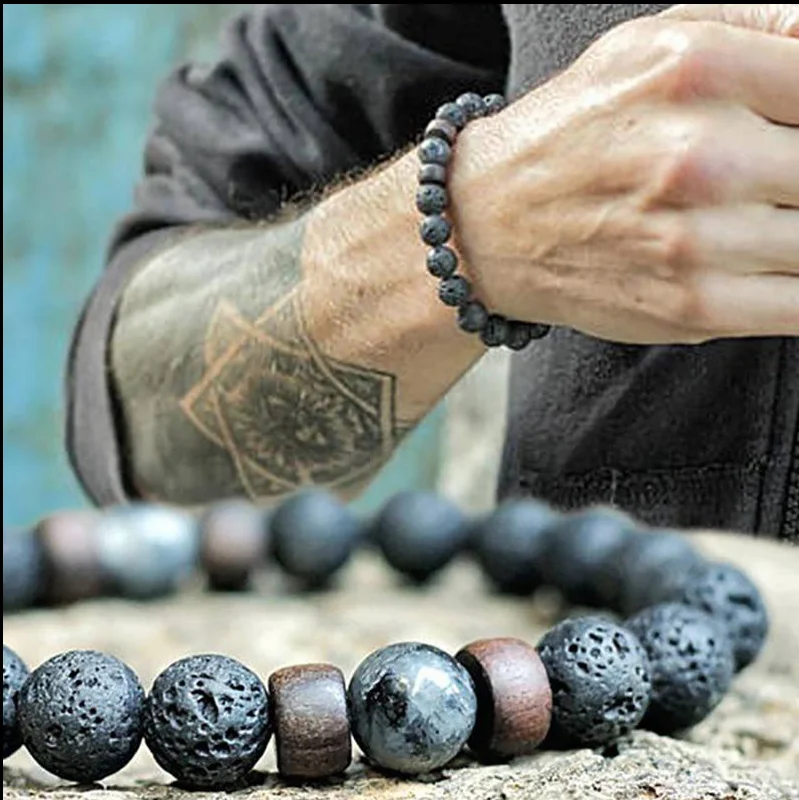 

8mm Volcanic Stone Wood Bead Bracelet Party Personality Jewelry Gifts