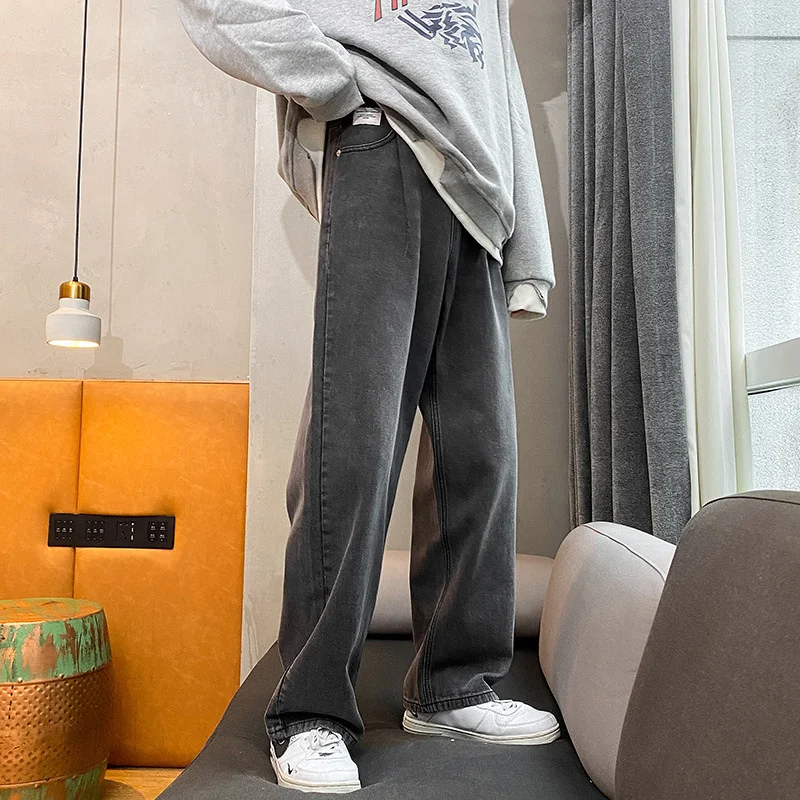 

Basic 2023 Spring/Autumn Men Retro Straight Trousers Wide Leg Loose Jeans Student 3 colour Long Boys Demin Pants